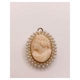 14K GOLD BROOCH/PENDANT W/ DOUBLE ROW PEARL