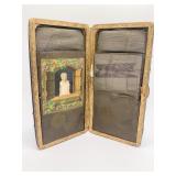 LEATHER CIGAR HOLDER W/ ETCHED GOLD TONE FRAME -