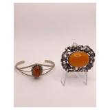 STERLING PIN FLOWER SURROUND & STERLING CUFF