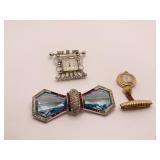 CYMA TAVANNES BROOCH WATCH 1.5" X 1.5" W/ PASTE