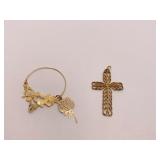 (2) 14K GOLD PENDANT HOLDER AND CROSS - 2.9 GRAMS