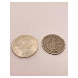 ONE PESO 1908 S AND 25 PESOS 1968 OLYMPIAN COIN