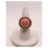 14K GOLD RING W/ RHODOCHROSITE BALL CENTER MARKED