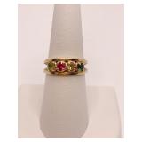 RING 14K - 7.5 SZ. - 4 CENTER STONES 3.9 GRAMS