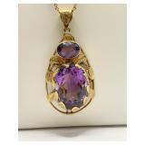 14K PENDANT W/ PURPLE AMETHYST LARGE CENTER