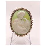14K CAMEO GORGEOUS BROOCH W/ 40 ROSE CUT DIAMOND