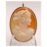 CAMEO BROOCH SET IN 14K GOLD WOMAN W/ FLOWING