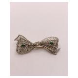 14K BOW PIN W/ DIAMOND CENTER 1.5" W - 3.1 GRAMS