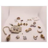 AMETHYST PIERCED EARRINGS, SILVER TONE EARRINGS