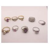 RINGS 8 TOTAL 7 SZ. 9 INCLUDING 925 RING W/ FAUX