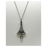 ART DECO SAPPHIRE AND DIAMOND PENDANT NECKLACE