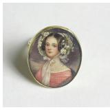 HAND PAINTED UNUSUAL RING SZ. 7 LADY W/ BONNET