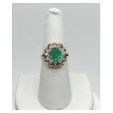 14K GOLD DIAMOND AND EMERALD RING SZ. 6.5 - 12