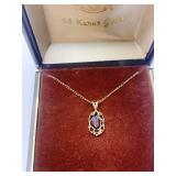 14K GARNET NECKLACE - 16" LONG 1.3 GRAMS