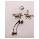 HORSE EARRINGS, HEART SHAPE RHINESTONE RING, ETC.