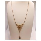 NECKLACE 14K GOLD WEB W/ TURQUOISE CENTER AND 10K