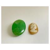 JADEITE 2 CM OVAL AND 1.5 CM CAMEO