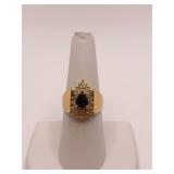 14K GOLD RING DIAMOND AND SAPPHIRE CENTER STONE