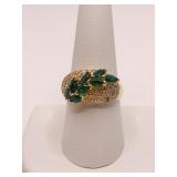 14K GOLD RING EMERALD AND DIAMOND SZ. 8.5 -
