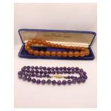 PURPLE AMETHYST NECKLACE & AMBER COLORED NECKLACE