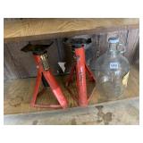 PAIR OF JACK STANDS, I GALLON GLASS BOTTLE &