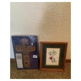 RELIGIOUS CROSS AND FLOWER FRAMED PICTURE