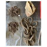 2 SETS OF TIRE CHAINS UNKNOWN SIZE & ROPE