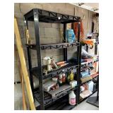 BLACK PLASTIC SHELVING UNIT CONTENTS NOT