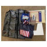ORGANIZER, AMERICAN FLAG BAG, AND HANGERS ETC.