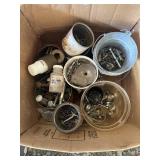 VARIOUS CONTAINERS OF BOLTS HOSE CLAMPS, SCREWS