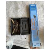 PLASTIC CASE WITH KNIVES, ONE WITH BONE HANDLE, &