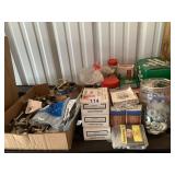 VARIOUS CONTAINERS OF WASHERS, BOLTS, NAILS,