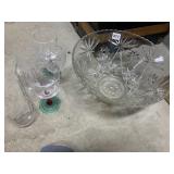 GLASS BOWL AND GLASSES