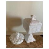 WESTMORE PANELED GRAPE MILK GLASS COVERED CANDY