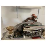 AMBER PEDESTAL DISH, PICTURE FRAME, BASKET, MOOSE