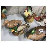 DECOY DUCKS, ROOSTER, ETC.