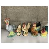 STANGL ROOSER ON LEFT AND OTHERS GLAZED ROOSTERS