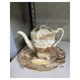 OLD ENGLISH COUNTRYSIDE TEAPOT AND PLATTER