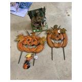 METAL PUMPKIN STAKES, LIGHT UP HAUNTED HOUSE