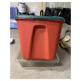 RED TOTE AND PLASTIC BIN