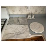 MARBLE CUTTING BOARD, LAZY SUSAN, SALT/PEPPER,
