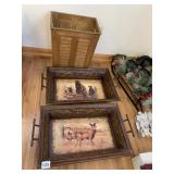 TWO SERVING TRAYS W/ DEER MOTIF AND PINECONE