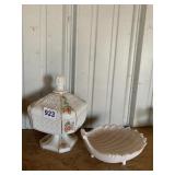 WESTMORELAND PINK SHELL SHAPE DISH AND COVERED
