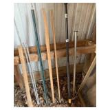 VARIOUS HANDLES, METAL PICK, & WOOD SCREEN