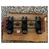 BEAR COAT RACK THREE BLACK BEARS WALL HOOKS
