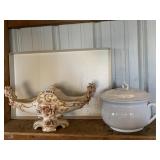 PORCELAIN CENTER PC. BOWL W/ ROSES, SM CHIP,