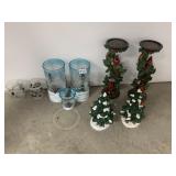 CARDINAL CANDLE STANDS, HAND PAINTED TREE