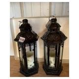CAST LANTERNS NEW W/ BATTERY OP CANDLES GLASS