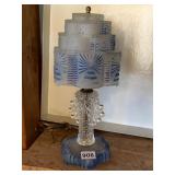 ART DECO BOUDOIR LAMP BLUE BURST ACCENT FROSTED