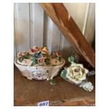 FLORAL COVERED DISH AND FLOWER